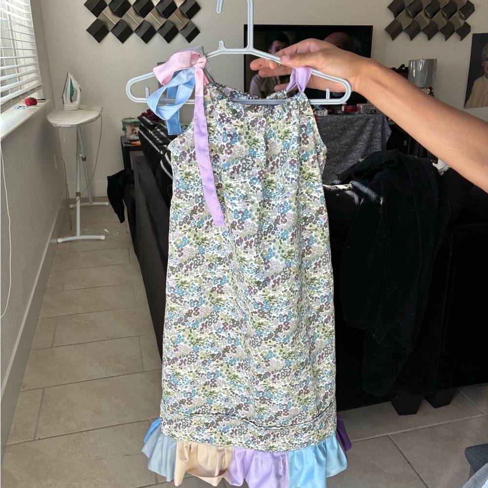 Floral Sleeveless Dress with Ruffle Hem. Handmade pillowcase dress